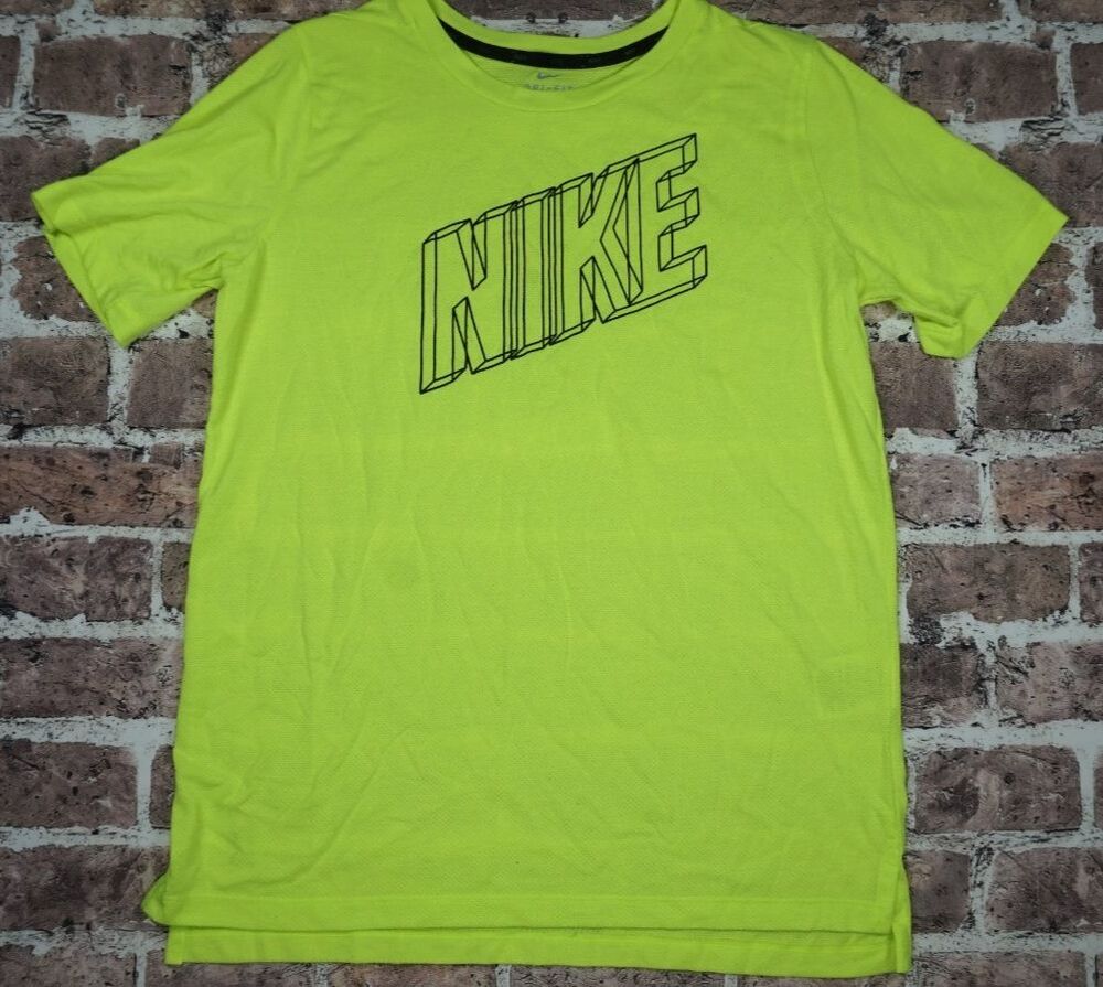 Nike Boys XL Breathe GFX Training Athletic T-Shirt Neon Yellow Short Sleeve Gym